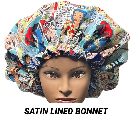 Satin Lined Sleeping Bonnet - No frizz Sleeping Bonnet - Comic