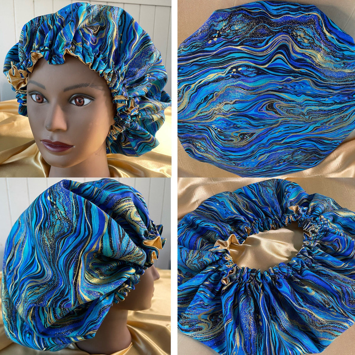 Satin Lined Sleeping Bonnet - Healthy Hair No Frizz Bonnet - Golden Wa