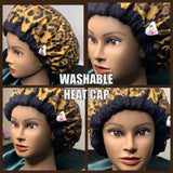 Natural Hair Deep Conditioning Heat Cap. Washable and Microwaveable Thermal Cap  - Cheetah