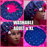 Washable, Microwavable Natural Hair Deep Conditioning Heat Cap Thermal Cap - Soft Denim Gold Stars