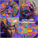 Satin Lined Sleeping Bonnet - No Frizz Satin Lined Bonnet - African Ankara