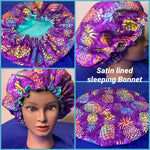 Satin Lined Sleeping Bonnet - No Frizz Healthy Hair Satin Lined Sleeping Cap - Tropical Pineapples