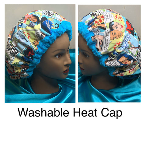 Self Care Relaxing Deep Conditioning Heat Cap - Curly Hair - Microwavable Washable Thermal Cap - Natural Hair Product - Comic
