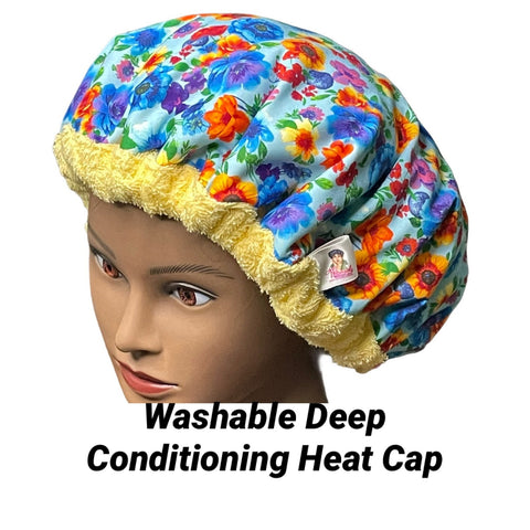 Natural Hair Product - Self Care - Hair Repair Treatment Cap - Deep Conditioning Heat Cap - Microwavable Thermal Cap  - Spring Flowers