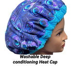 Heat Cap for Deep Conditioning - Low Porosity Hair - Washable Heat Cap - Microwavable Thermal Heat Cap - Proud as a Peacock