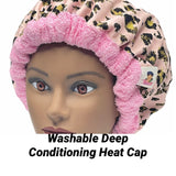 Self Care - Curly Hair Product - Deep Conditioning Heat Cap - Microwavable Steam Thermal Cap  - Natural Hair Product - Gold/Pink Leopard