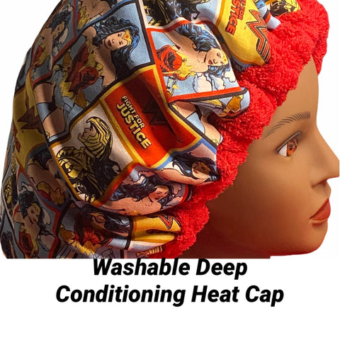 Microwavable Heat Cap - Curly Hair Product - Deep Conditioning Heat Cap - Curly Hair Repair - Thermal Cap-Wonder Woman Fight for Justice