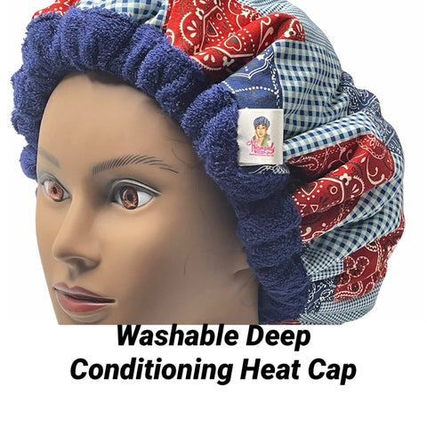 Microwavable Heat Cap - Curly Hair Product - Deep Conditioning Heat Cap - Flaxseed Cap - Thermal Cap- Bandana Patches