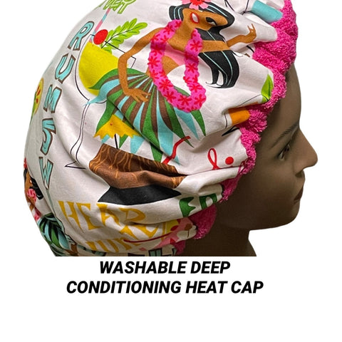 Self Care - Deep Conditioning - Natural Hair Product - Curly Hair Product - Washable Heat Cap - Thermal Cap  - Tiki Dreams