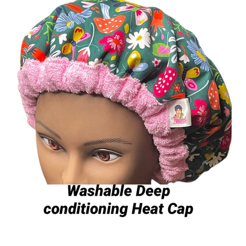 Washable, Microwavable Deep Conditioning Heat Cap Thermal Steam Cap  - *made to order* - Mushroom Garden