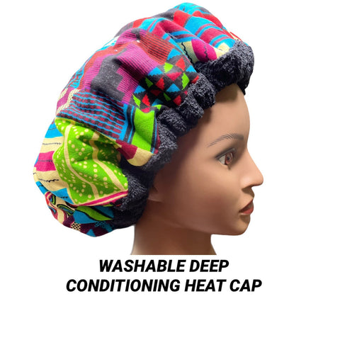 Self Care Product - Natural Hair Product - Microwavable Deep Conditioning Heat Cap - Healthy Hair Growth - African Ankara Dark
