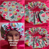 Microwavable Deep Conditioning Heat Cap  - Washable - with matching Sleeping Bonnet Cupcakes