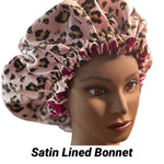 Satin Lined Sleeping Bonnet - Gold/Pink Leopard